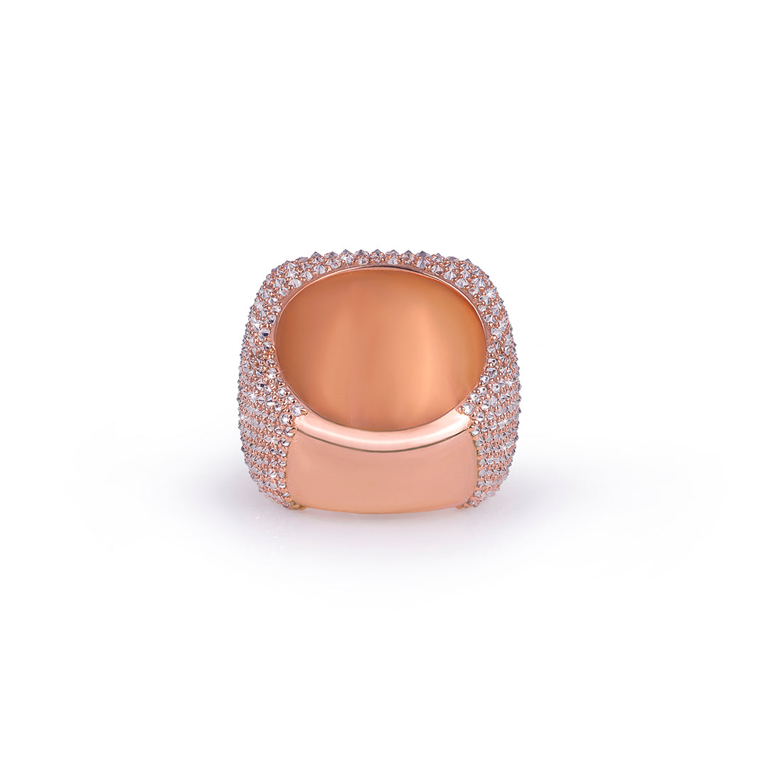 Full Iced Rose Gold Cushion Ring