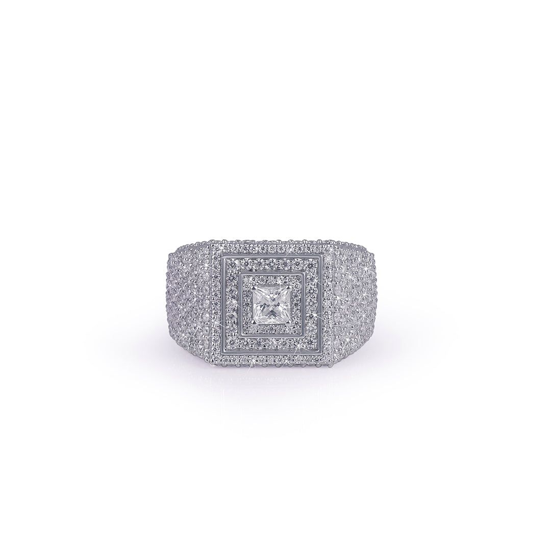 Iced white gold Ring with Square Halo Design