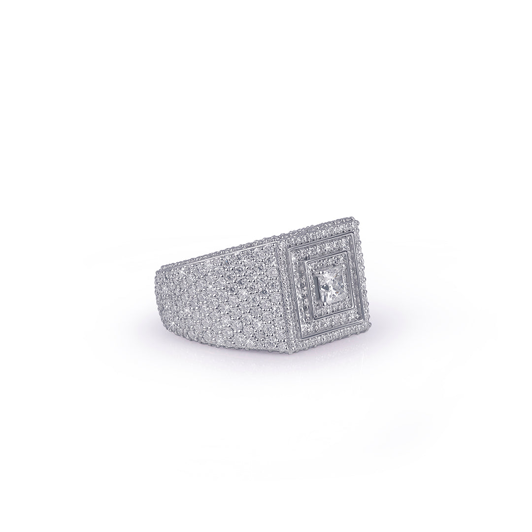 Iced white gold Ring with Square Halo Design
