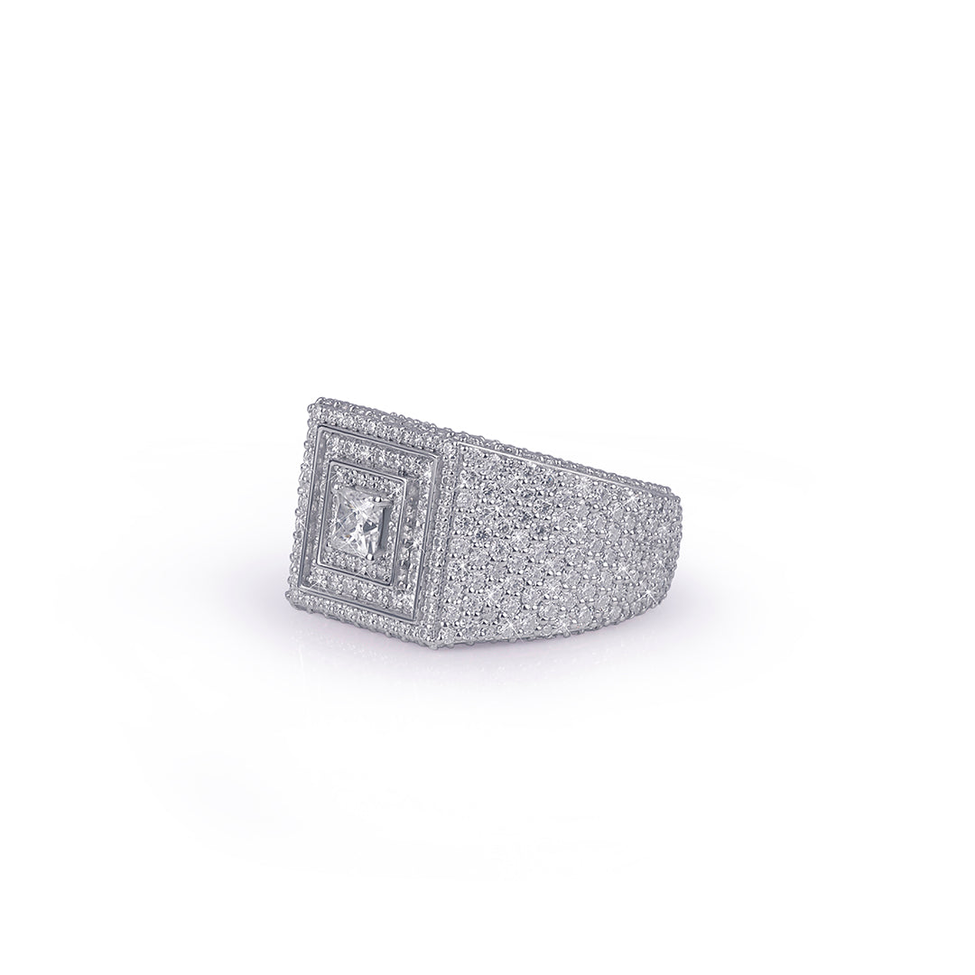 Iced white gold Ring with Square Halo Design