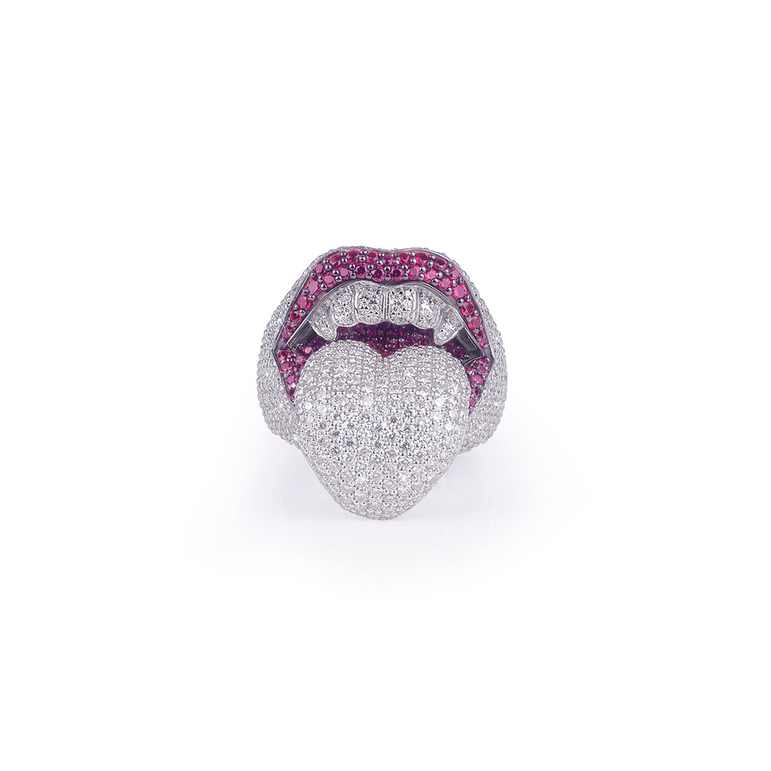 Unique Iced Out Lips & Tongue Statement Ring