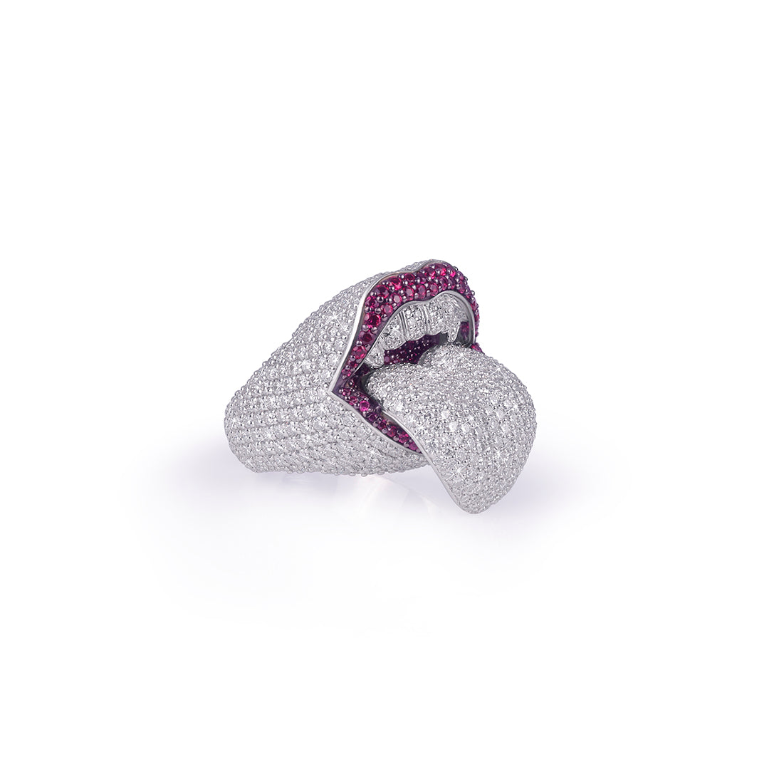 Unique Iced Out Lips & Tongue Statement Ring