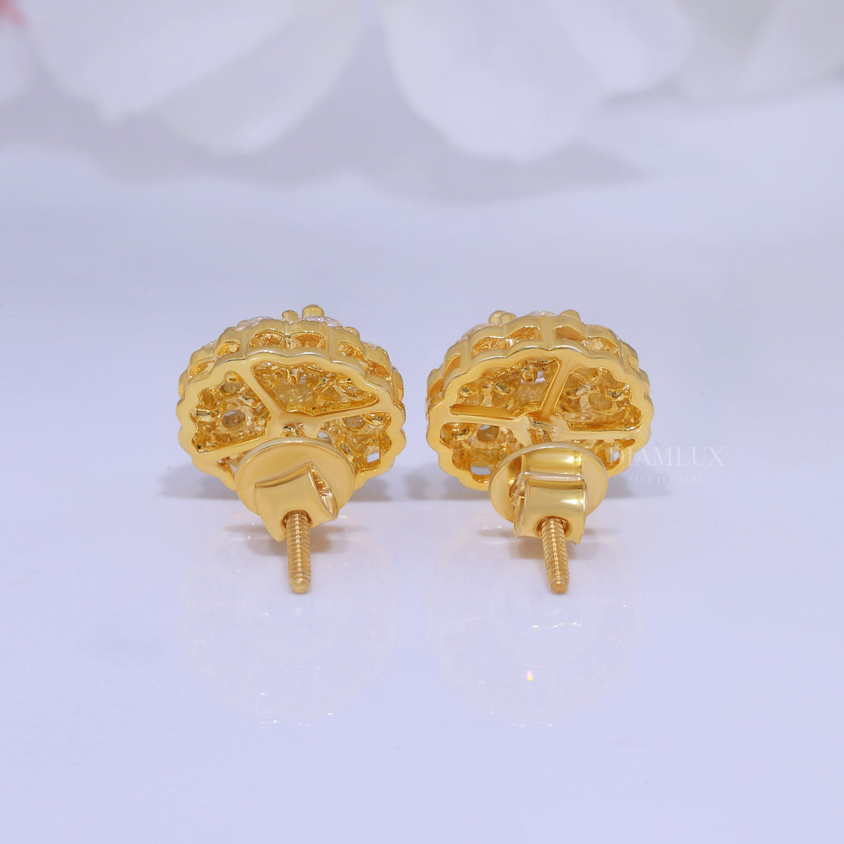 Yellow Gold (Plated) 925 silver with moissanite diamond earrings Diamlux Fine Jewelry