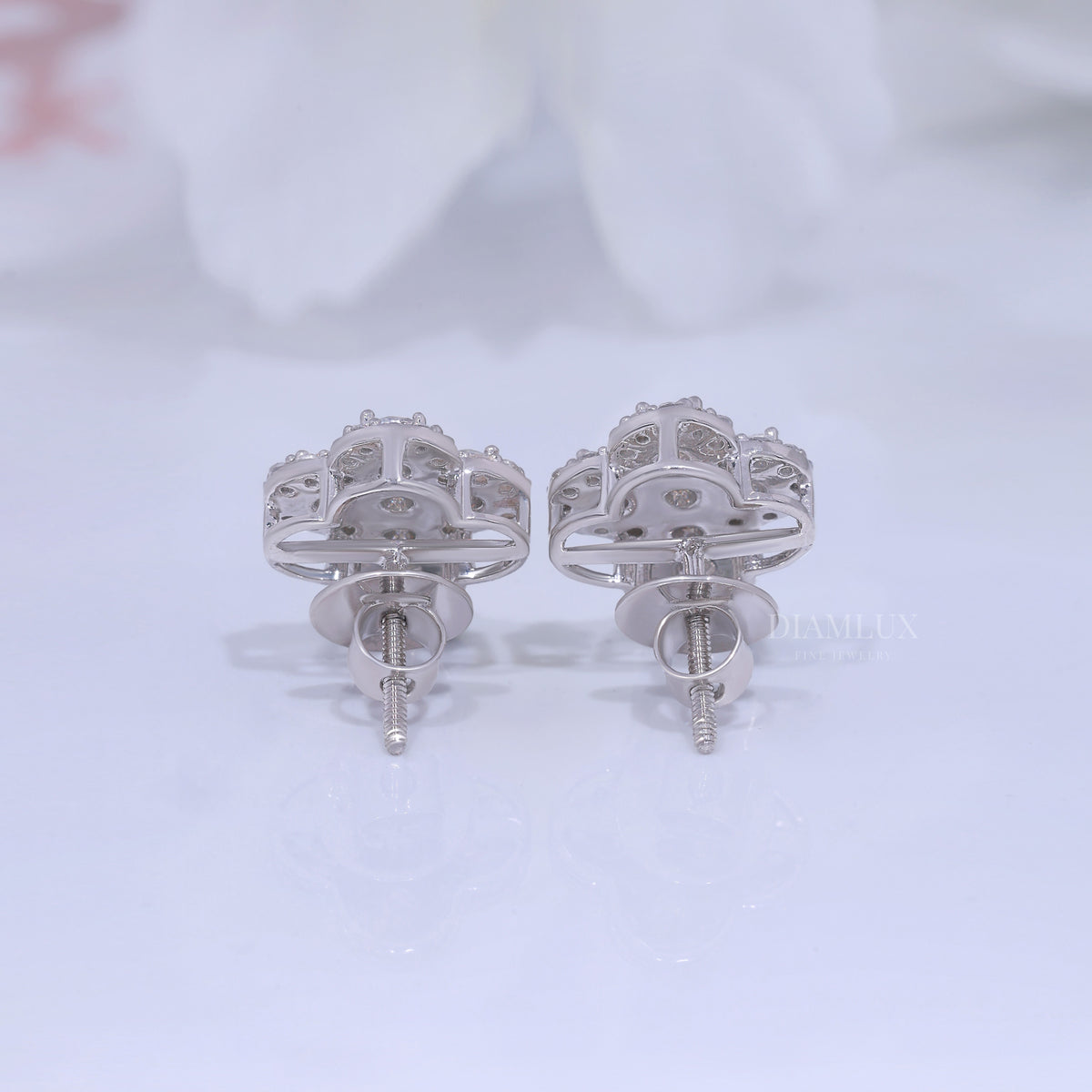 White Gold Brilliant Cut Halo Cross Earrings with Moissanite Diamonds Diamlux Fine Jewelry