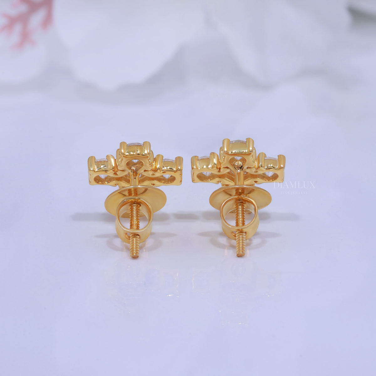 Yellow Gold Brilliant Cut Halo Stud Earrings With Moissanite Diamonds Diamlux Fine Jewelry
