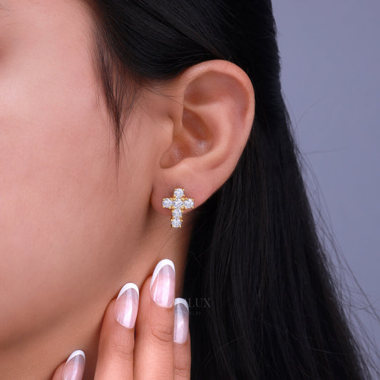 Yellow Gold Brilliant Cut Halo Stud Earrings With Moissanite Diamonds Diamlux Fine Jewelry