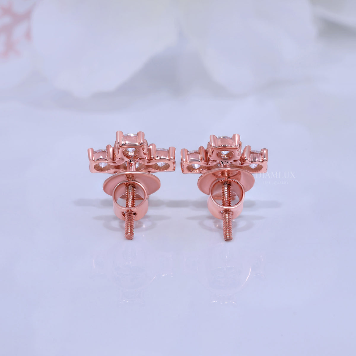 Rose Gold Diamond Stud Cross Earrings with Moissanite Diamond Diamlux Fine Jewelry