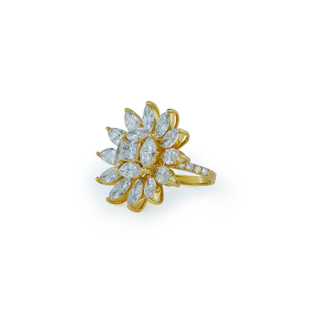 Marquise Diamond Bloom Cluster Ring in Yellow Gold-Lab Diamond Diamlux