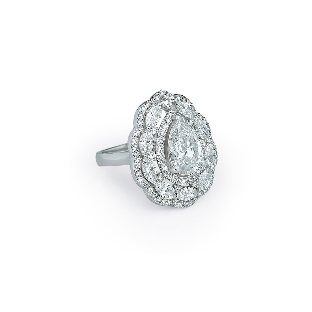 Pear Cluster Double Band Diamond Ring in Yellow Gold-Lab Diamond Diamlux