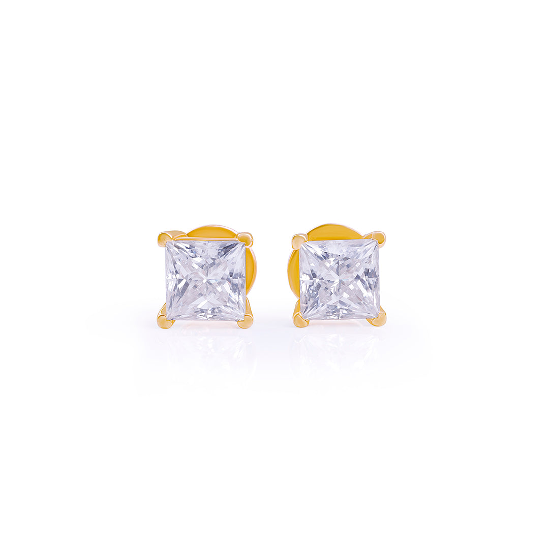 Gold Princess Cut Solitaire Stud Earrings –FF-ER-0100 G