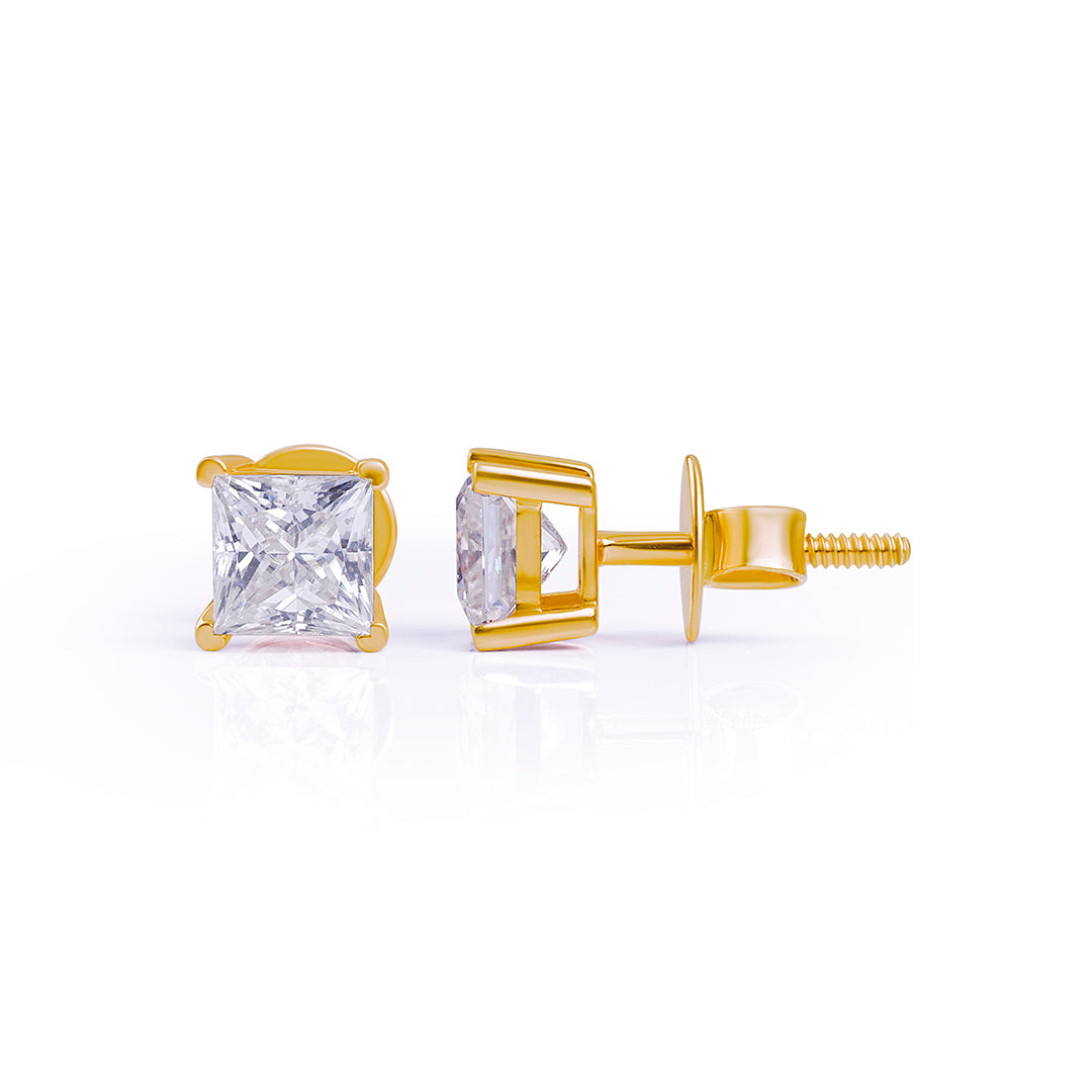 Gold Princess Cut Solitaire Stud Earrings –FF-ER-0100 G Diamlux