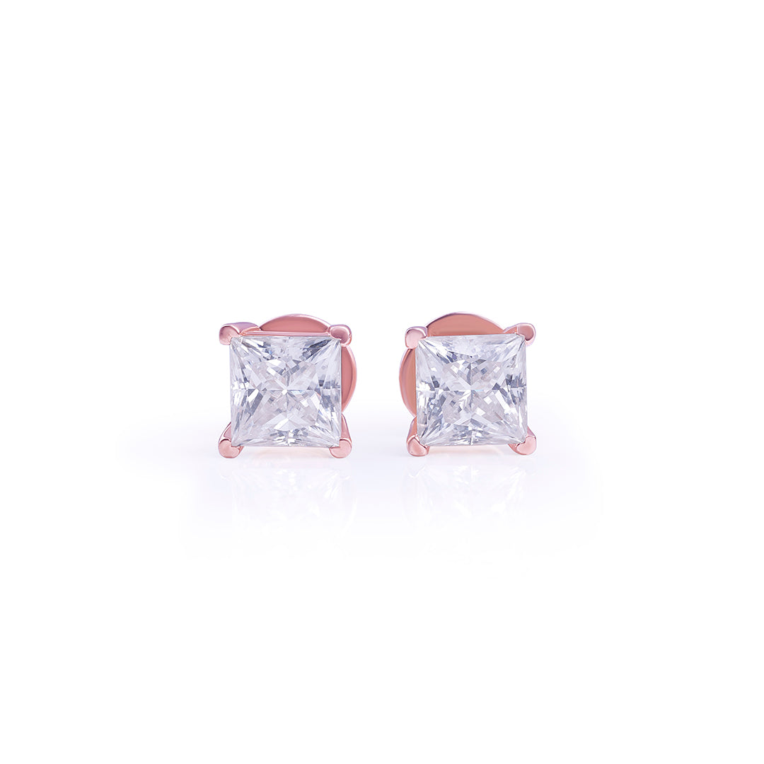 Rose Gold Princess Cut Solitaire Stud Earrings – FF-ER-0100 R