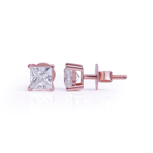 Rose Gold Princess Cut Solitaire Stud Earrings – FF-ER-0100 R Diamlux