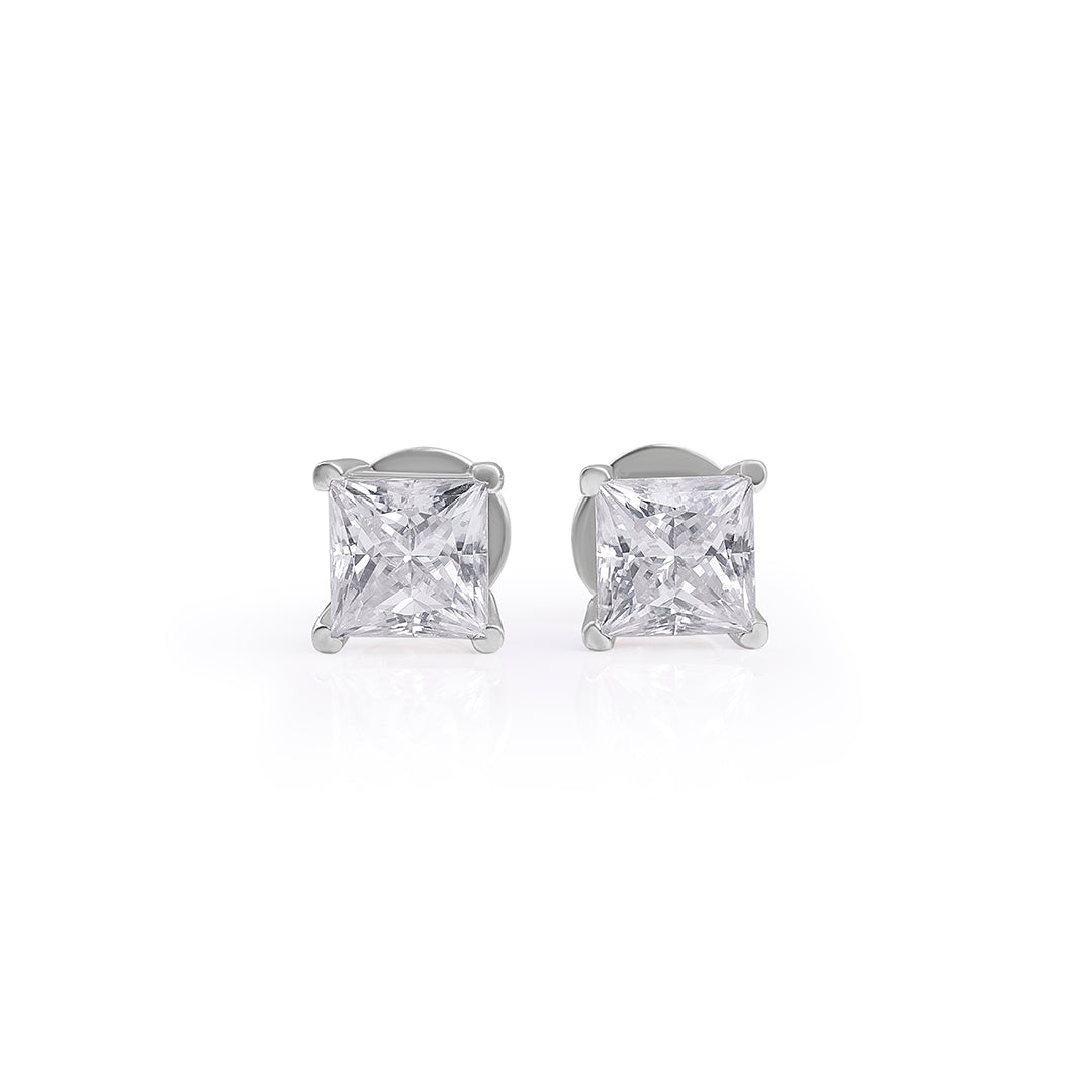 White Gold Princess Cut Solitaire Stud Earrings – FF-ER-0100 S