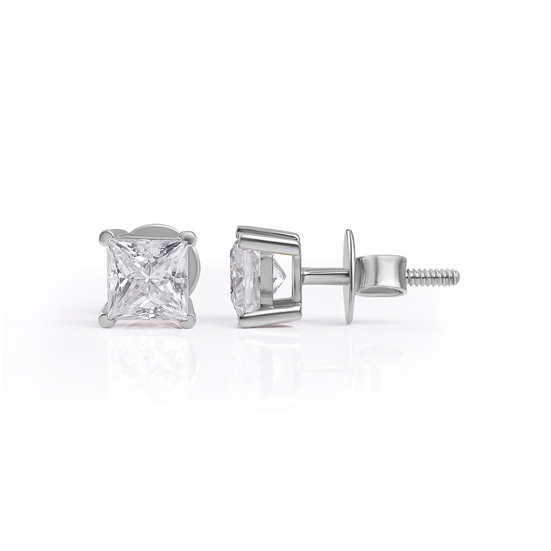 White Gold Princess Cut Solitaire Stud Earrings – FF-ER-0100 S Diamlux