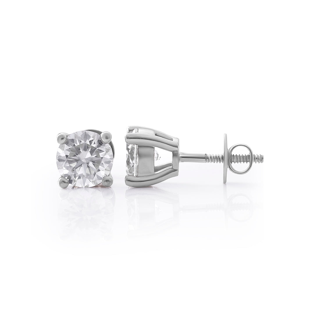 White Gold Round Cut Solitaire Stud Earrings – FF-ER-0101 S Diamlux