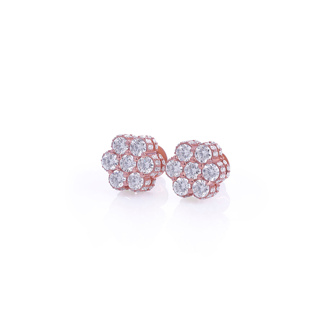 Rose Gold Floral Cluster Diamond Stud Earrings – FF-ER-0102 R