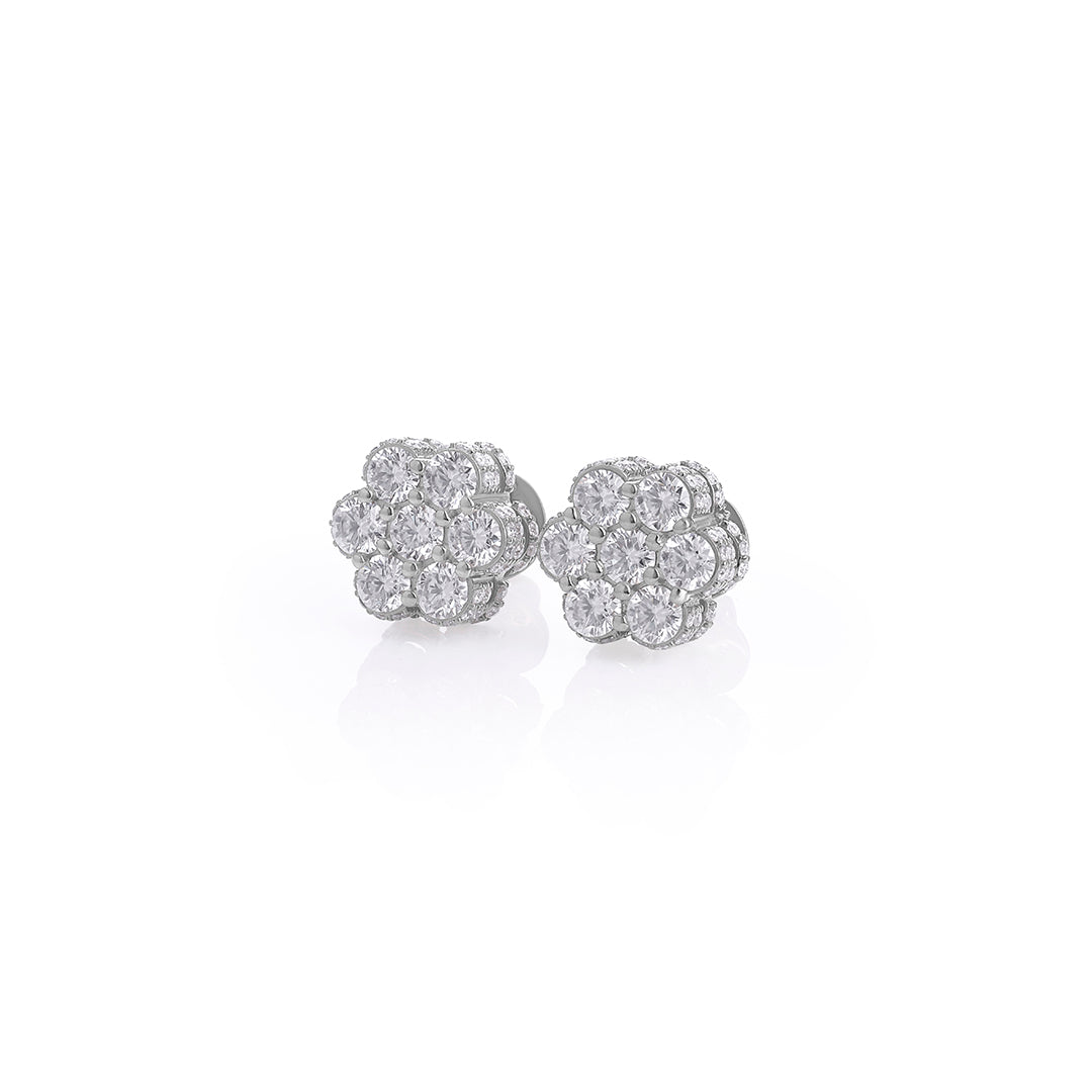 Diamond Cluster Stud Earrings in White Gold