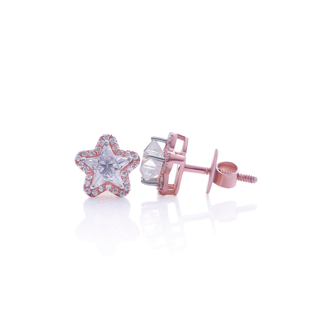 Rose Gold Star-Shaped Diamond Stud Earrings Diamlux