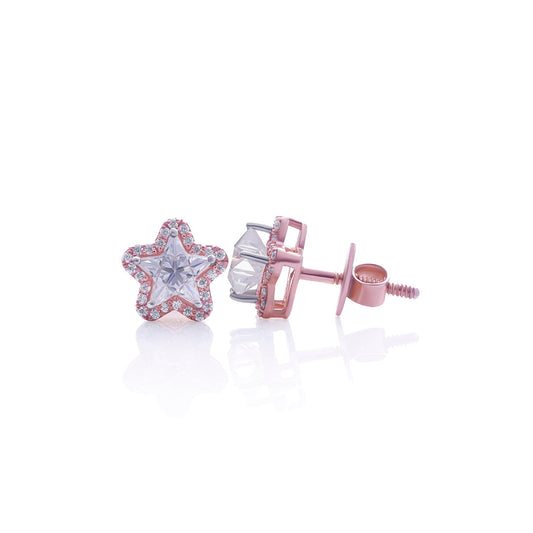 Rose Gold Star-Shaped Diamond Stud Earrings Diamlux