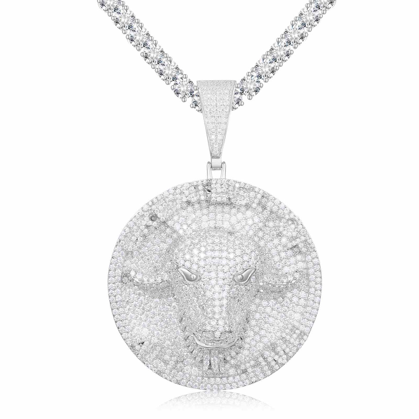 Goat Pendant with a Round Tag with Moissanite Diamond
