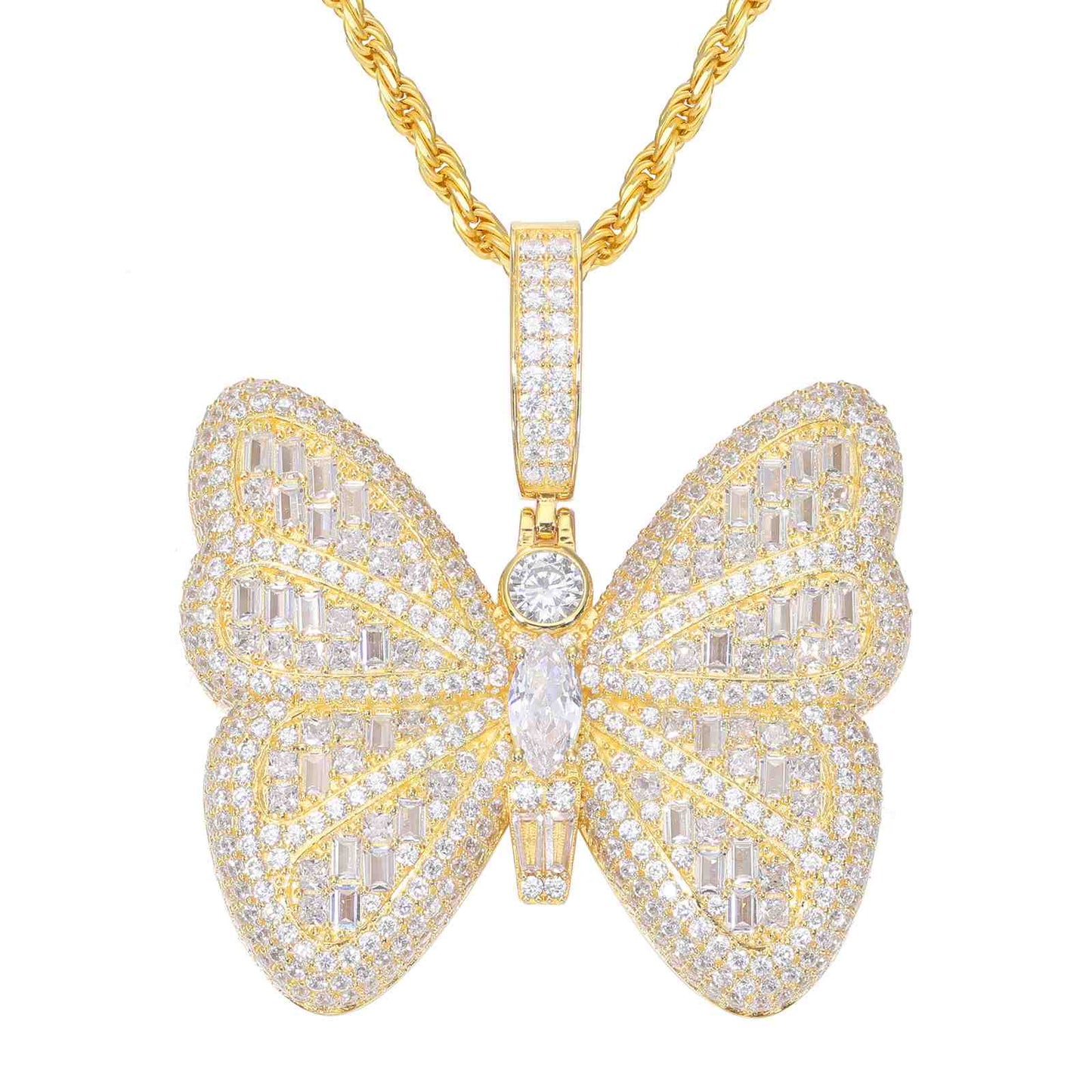 Pendant of a Micro Baguette Butterfly with Moissanite Diamond
