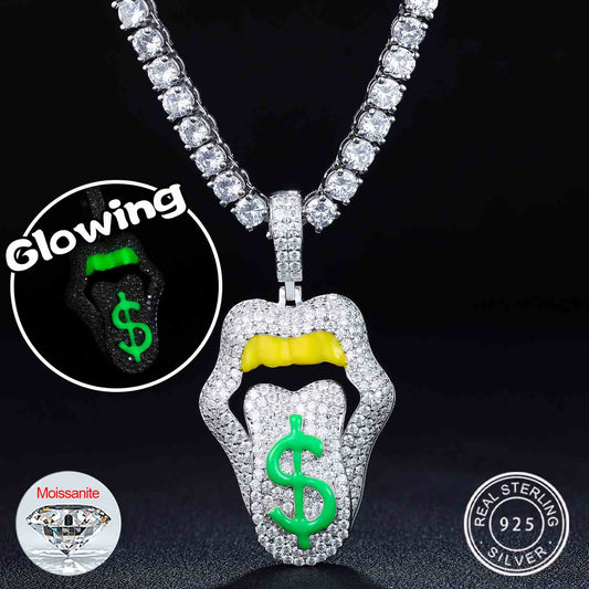Dimmable Dollar Lip Mouth Pendant  With Moissanite Diamond