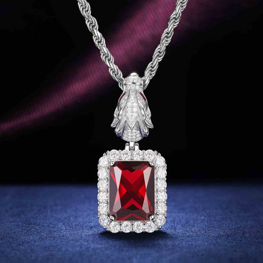 Cushion Cut CZ Dragon Head Clasp Pendant With Moissanite Diamond