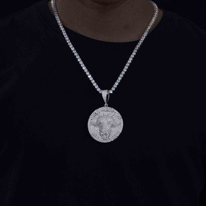 Goat Pendant with a Round Tag with  Moissanite Diamond