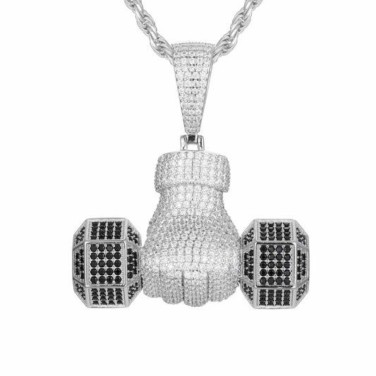 Pendant with Iced-Out Dumbbells-Moissanite Diamond
