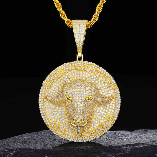 Goat Pendant with a Round Tag with  Moissanite Diamond