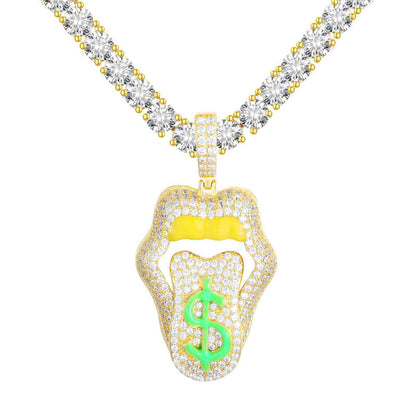 Dimmable Dollar Lip Mouth Pendant  With Moissanite Diamond