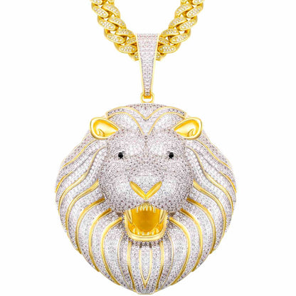 Iced Out Lion Head Pendant WITH Moissanite Diamond