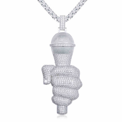 Pendant for Singer Microphone with Moissanite Diamond