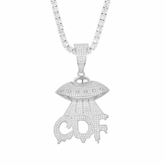 Letter 'UFO CDF' Pendant with Moissanite Diamond