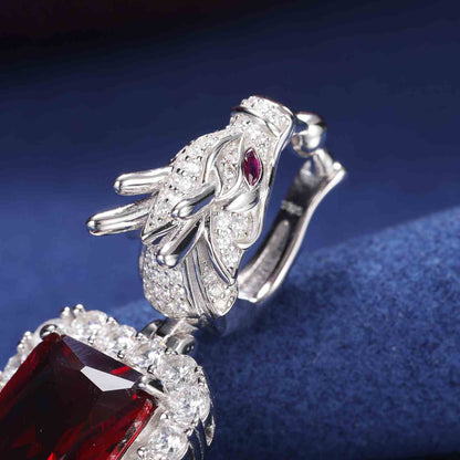 Cushion Cut CZ Dragon Head Clasp Pendant With Moissanite Diamond
