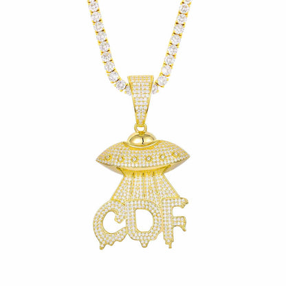 Letter 'UFO CDF' Pendant with Moissanite Diamond