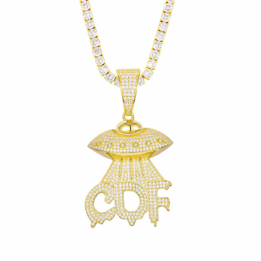 Letter 'UFO CDF' Pendant with Moissanite Diamond