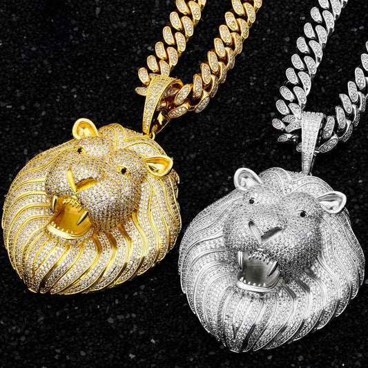 Iced Out Lion Head Pendant WITH Moissanite Diamond