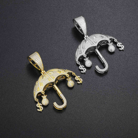 Umbrella Pendant With Money Bag and Dollar Charm with Moissanite Diamond