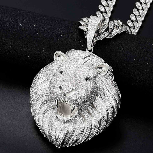 Iced Out Lion Head Pendant WITH Moissanite Diamond