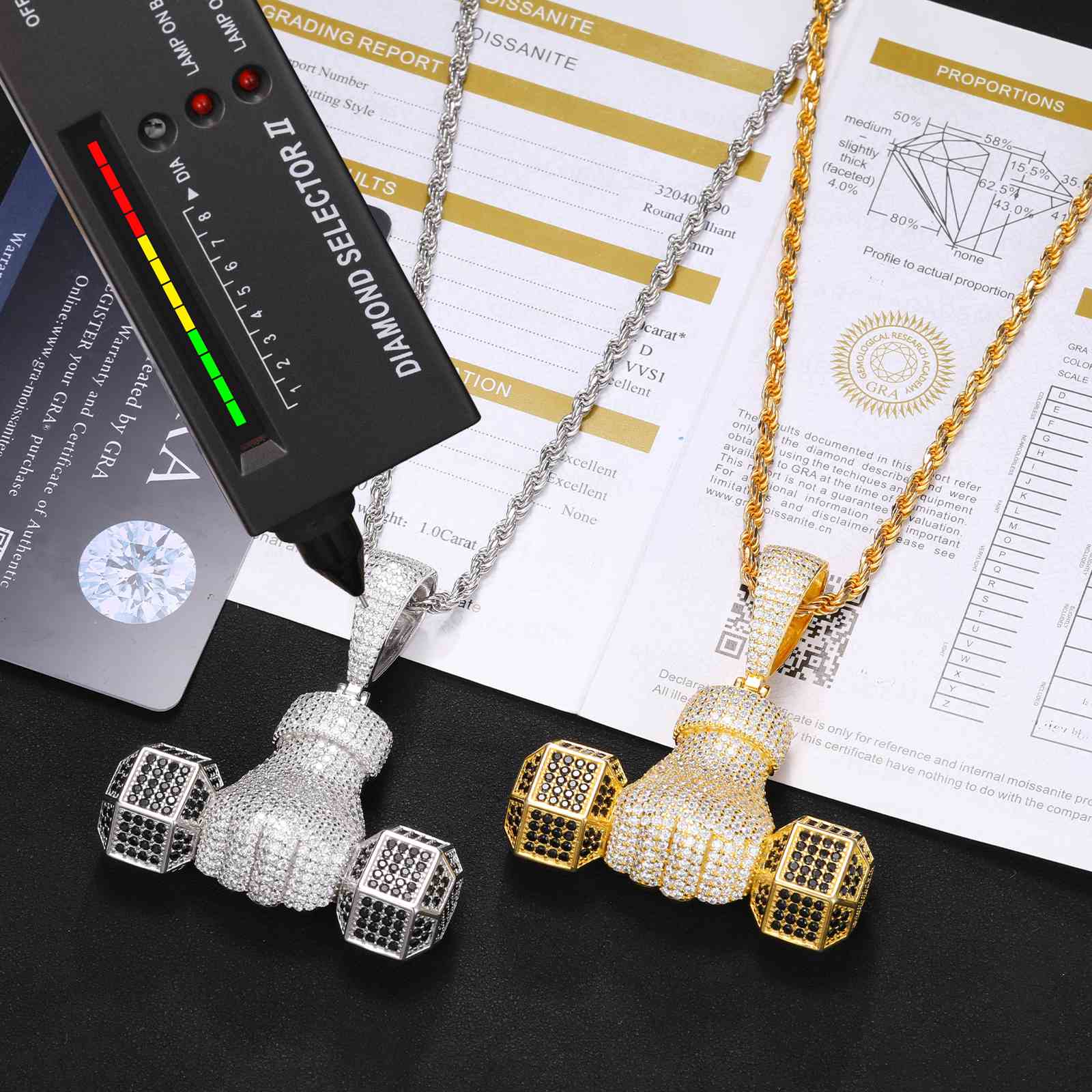 Pendant with Iced-Out Dumbbells-Moissanite Diamond Diamlux