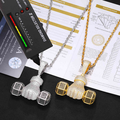 Pendant with Iced-Out Dumbbells-Moissanite Diamond