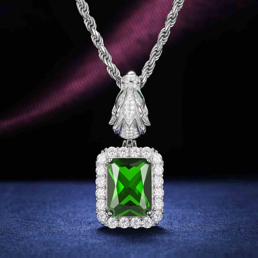 Cushion Cut CZ Dragon Head Clasp Pendant With Moissanite Diamond