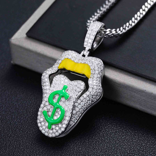 Dimmable Dollar Lip Mouth Pendant  With Moissanite Diamond