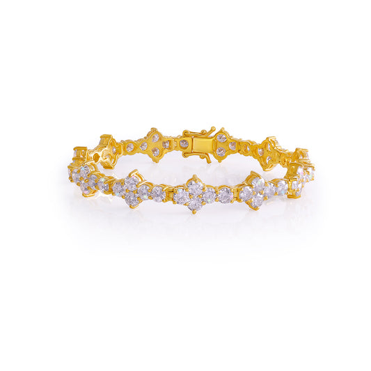 Gold Plated Floral Cluster Diamond Bracelet-DX-BC-0102 G