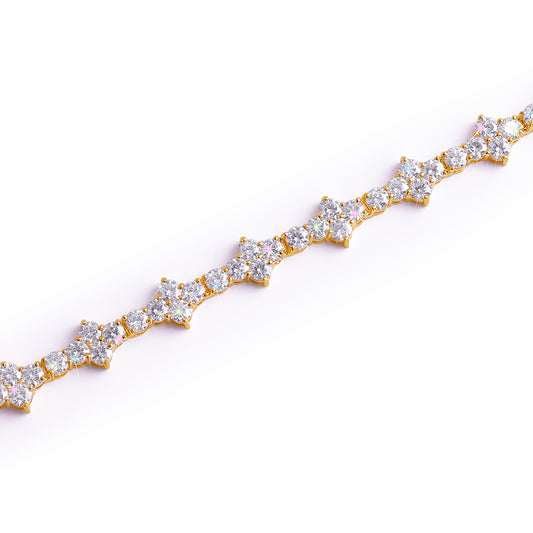Gold Plated Floral Cluster Diamond Bracelet-DX-BC-0102 G