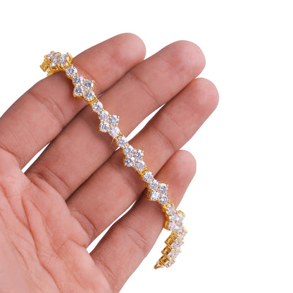 Gold Plated Floral Cluster Diamond Bracelet-DX-BC-0102 G