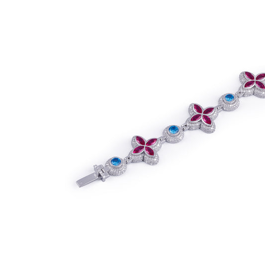 Floral Ruby & Sapphire Blossom Bracelet in White Gold-DX-BC-0104