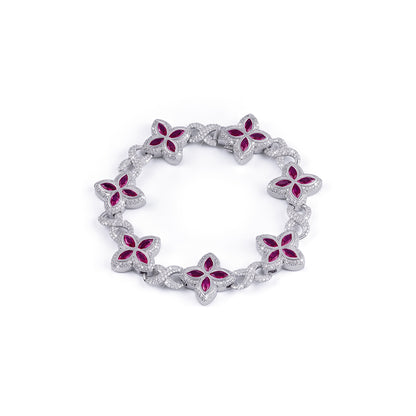 Luxury Ruby Flower Bracelet with Diamond Accents-DX-BC-0105